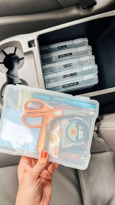 ORGANIZATION THAT’S WORKING, part 1: car console. Grab some clear 5x7” photo boxes and your car console is sure to never be the same (in… | Instagram Glovebox Organization Diy Car, Car Middle Console Organization, Car Console Organization Diy, Car Glove Box Organization, Car Essentials For Moms, Toyota Sienna Organization, Organize Car Console, Middle Console Organization Car, Cute Car Organization