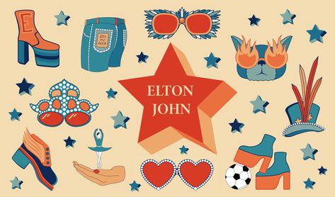 The goal for this project was to create a set of 10 icons important to a specific subgroup and then animate them. My icons are inspired by Elton John and express his love for fashion, music, and sports. This set is meant to be enjoyed by people who appreciate his iconic lifestyle and the exquisite music he creates. Elton John Aesthetic Wallpaper, Elton John Art, John Cake, Illustration Gif, Music Journal, Gif Animation, Fashion Music, Animated Icons, Elton John