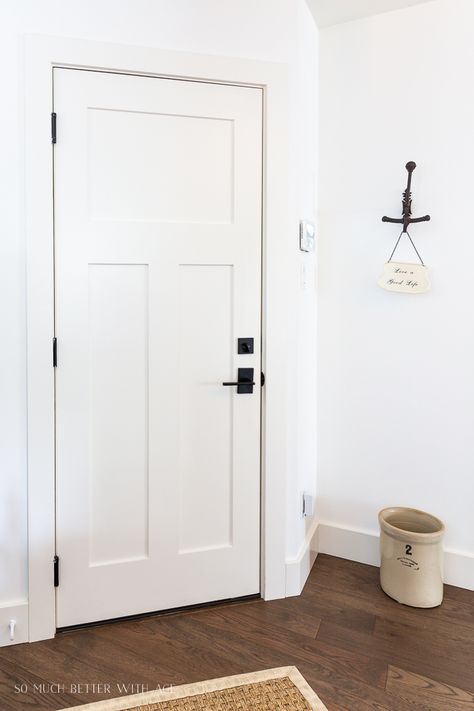 How New Baseboards, Trim and Doors Make a Huge Difference - So Much Better With Age Square Baseboards And Trim, Change Trim In House, White Trim Styles, Door And Floor Trim, Extra Tall Baseboards, Minimalist Trim Ideas, Diy Door Casing Trim Work, Floor Trim Ideas Baseboards Modern, Simple Door Trim Ideas Interior