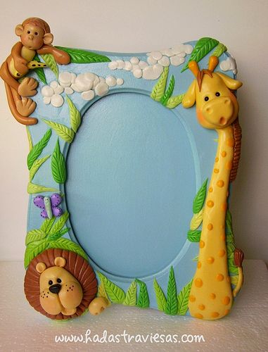 Polymer Clay Photo Frame, Clay Photo Frame, Jungle Frame, Clay Frame, Fimo Diy, Photo Frame Crafts, Polymer Clay Figures, Polymer Clay Sculptures, Clay Baby