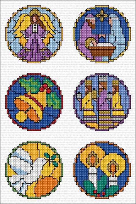 Nativity Cross Stitch, Stained Glass Nativity, Lesley Teare, Counted Cross Stitch Patterns Free, Cross Stitch Christmas Cards, Colourful Cross Stitch, Bird Wreath, Blackwork Designs, Cross Stitch Freebies