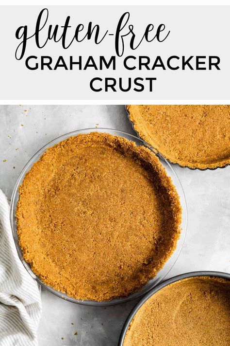 Easy gluten-free graham cracker crust at home using only 4 ingredients. This recipe works for baked pies and no-bake pies and can be made in any pan! Gluten Free Graham Cracker Crust, Baked Graham Cracker Crust, Graham Cracker Crust Recipe, Cracker Pie, Baked Pies, Gluten Free Graham Crackers, Gluten Free Pie Crust, Graham Cracker Crust Pie, Gluten Free Crust