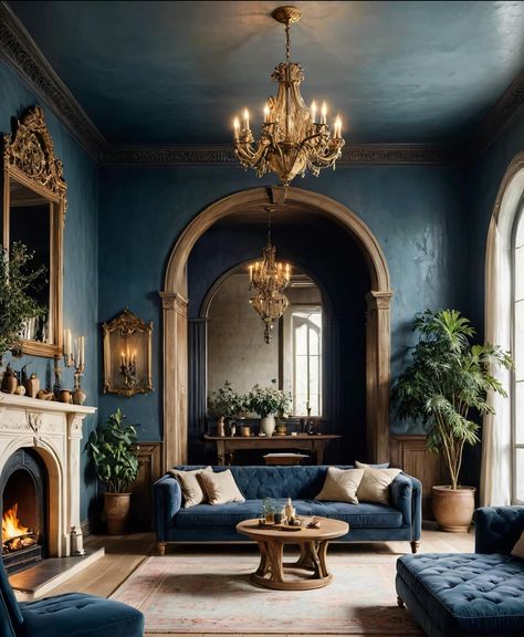 Academia House, Moody Living Room, Modern Victorian, Trendy Home Decor, Blue Living Room, Elegant Living Room, Blue Rooms, Elegant Living, Living Room Decor Modern