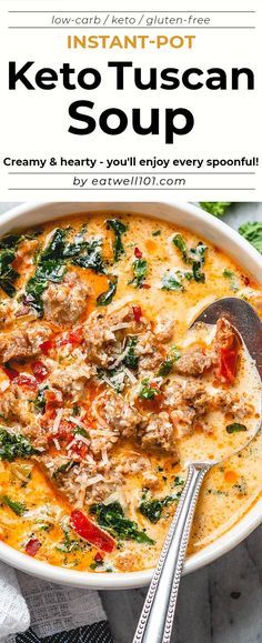 Keto Tuscan Soup, Soup Italian, Keto Quiche, Gluten Free Instant Pot, Cena Keto, Sausage Kale, Soup Creamy, Tuscan Soup, Low Carb Meal