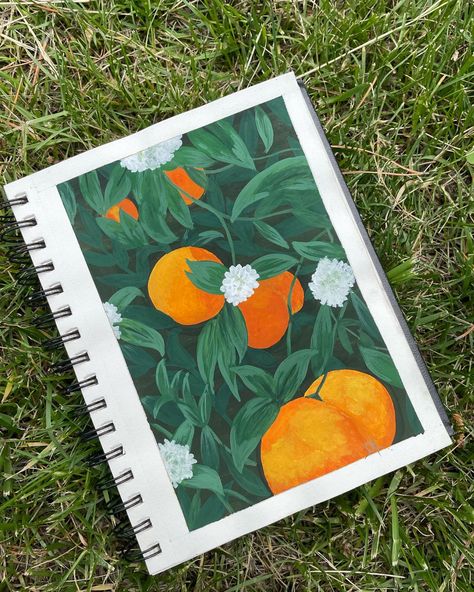 Orange Gouache Painting, Gouache Orange, Orange Painting, Orange Paint, Gouache Painting, Orange Flowers, Painting Ideas, Sketch Book, Paintings