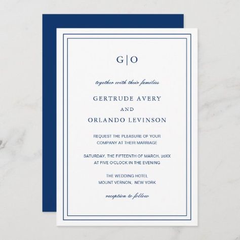 $2.92 | Formal Navy Blue Monogram Elegant Wedding #wedding, elegant, traditional, formal, navy blue, monogram, simple, classic, minimal, minimalist Classic Wedding Invitations Elegant, Lavender Wedding Invitations, Classic Elegant Wedding, Black And White Wedding Invitations, Burgundy Wedding Invitations, Monogram Wedding Invitations, Traditional Wedding Invitations, Rose Wedding Invitations, Formal Wedding Invitations