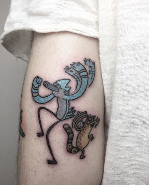 #regularshow #tattoo #ink #alicangorgu #mordecai #rigby Rigby And Mordecai Tattoo, Mordecai And Rigby Tattoo Ideas, Regular Show Tattoo Ideas, Mordecai And Rigby Tattoo, Rigby Tattoo, Eboy Tatts, Regular Show Tattoo, My Name Tattoo, Matching Friendship Tattoos