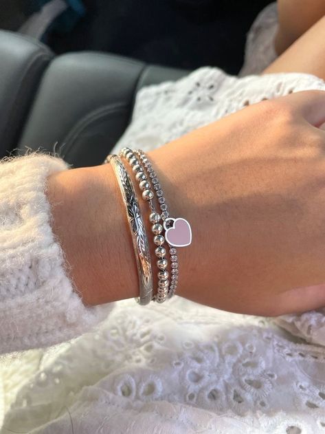 Tiffany Bracelet Stack, Rich Things, Silver Bracelet Stack, 2024 Board, Tiffany And Co Bracelet, 2024 Goals, Tiffany Bracelets, Virtual Wardrobe, Pretty Princess