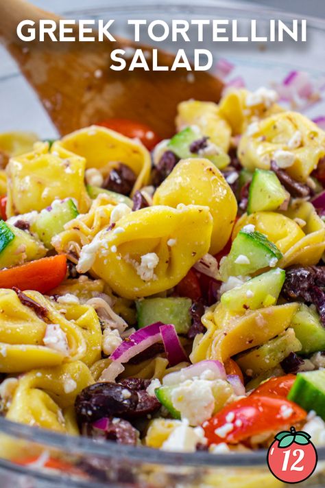 Greek Tortellini Salad | 12 Tomatoes Pasta Salad Tortellini, Pasta Salad Feta, Greek Tortellini Pasta Salad, Cheese Tortellini Salad, Salad Tortellini, Greek Tortellini, Pineapple Pretzel Salad, Greek Tortellini Salad, Salad Feta