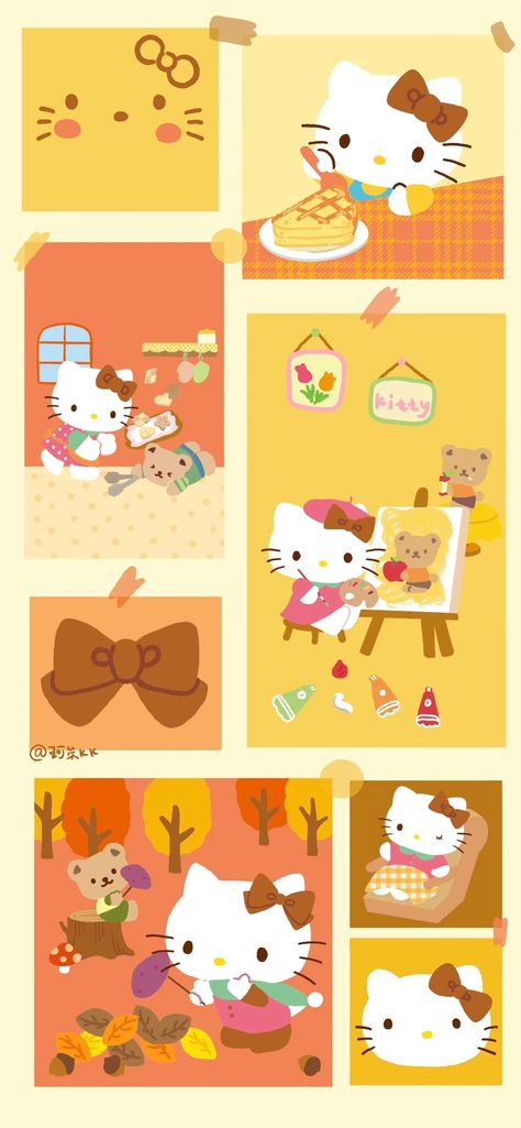 Sanrio School Wallpaper, Sanrio Autumn Wallpaper, Fall Sanrio Wallpaper, Hello Kitty Thanksgiving Wallpaper, Hello Kitty Fall Wallpaper Iphone, Kawaii Autumn Wallpaper, Fall Hello Kitty Wallpaper, Sanrio Halloween Wallpaper, Hello Kitty Fall Wallpaper