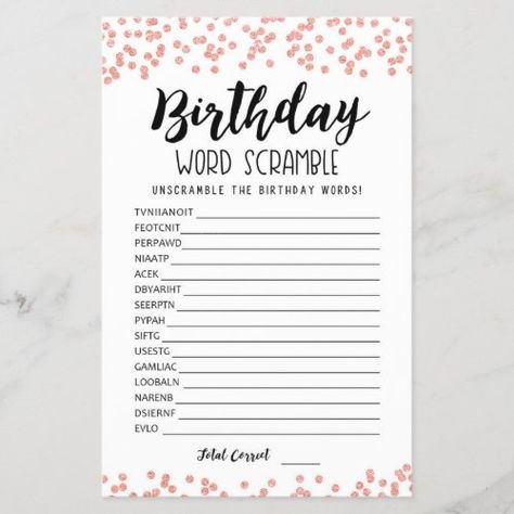 Birthday Games Ideas, Birthday Word Scramble, Girls Birthday Party Games, Anniversary Party Games, Birthday Party Activity, Scramble Game, Template Birthday, Birthday Words, Games Ideas