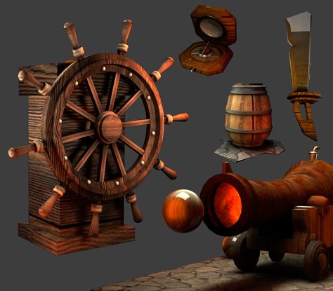 Pirate Ship Concept Art, Pirate Fort, Vampire Doctor, Pirate Village, Pirate Scene, Modeling Practice, Pirate Props, 3d Props, Props Art