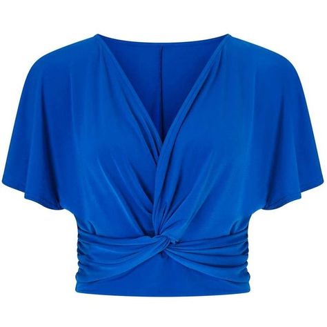 Miss Selfridge Cobalt Angel Sleeve Wrap Cropped Top (£16) ❤ liked on Polyvore featuring tops, blue, miss selfridge, v-neck tops, miss selfridge tops, wrap front top and cut-out crop tops Casual Blue Wrap Top, Luxury Chic Blue Crop Top, Vibrant Fitted Blue Top, Blue V-neck Top For Yoga, Blue V-neck Yoga Top, Wrap Front Top, Wrap Top Blouse, High Neck Crop Top, Wrap Crop Tops