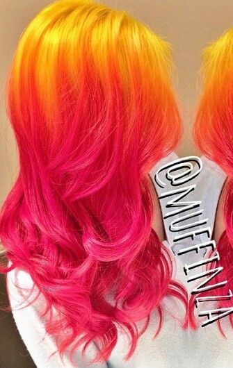 Yellow pink ombre hair Trendy Nails Pink, Sunset Hair, Pink Ombre Hair, Lumpy Space, Hair Color Orange, Cute Hair Colors, Art Hair, Neon Hair, Fun Hair