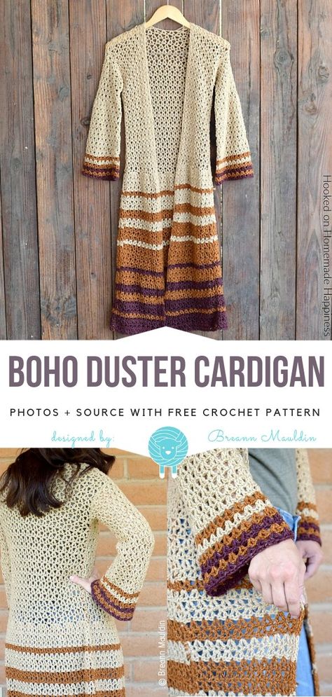 Boho Duster Cardigan Free Crochet Pattern | Wool Pattern Crochet Wardrobe, Crocheted Sweaters, Duster Pattern, Boho Duster, Poncho Au Crochet, Crochet Cardigan Free, Beau Crochet, Cardigan Au Crochet, Crochet Cardigan Pattern Free