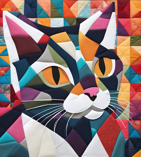 Cat Patchwork, Animal Patchwork, Cat Quilt Block, Cat Quilts, Cat Quilt Patterns, Patchwork Sewing, Invisible Stitch, Pdf Quilt Pattern, Animal Quilts