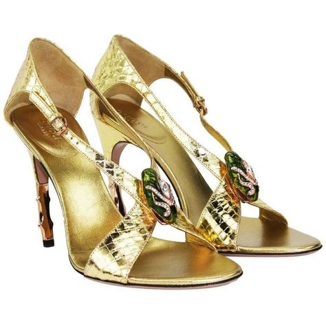 Preowned New Tom Ford For Gucci S/s 2004 Gold Python Jeweled Bamboo... ($1,200) ❤ liked on Polyvore featuring shoes, sandals, gold, high heels, gold high heel sandals, bamboo shoes, high heel shoes, green high heel shoes and snake sandals Gold Sandals Heels, Tom Ford For Gucci, Gold High Heel Sandals, Tom Ford Gucci, Green High Heels, Snake Heels, Carolyn Murphy, Malachite Green, Gucci Sandals