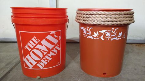 Painted 5 Gallon Buckets, Home Depot Bucket Planter, Decorated Pots, Five Gallon Bucket, Old Bucket, Bucket Planters, Bucket Gardening, Plant Pot Diy, Paint Buckets