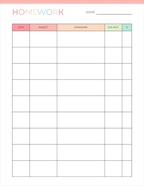 Homework Tracker Printable Free, Bullet Journal Homework, School Homework Planner, Homework Paper, Homework Planner Printable, Homework Organizer, Homework Template, Homework Checklist, Homework Log