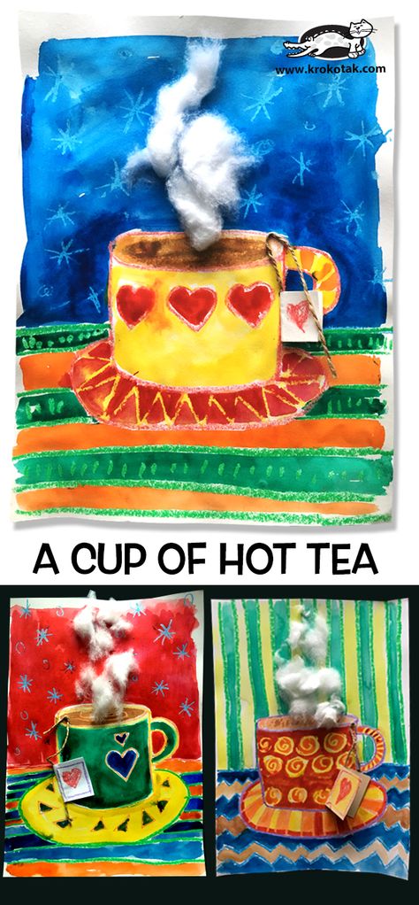 krokotak | cup of tea Tee Kunst, January Art, Winter Art Lesson, Christmas Art Projects, Winter Art Projects, Classroom Art Projects, Ecole Art, Winter Crafts For Kids, Elementary Art Projects