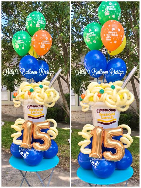 Ramen Noodle Party Decorations, Ramen Noodle Birthday Party Decorations, Top Ramen Birthday Party, Ramen Noodle Birthday Party Ideas, Maruchan Birthday Theme, Ramen Noodle Party Ideas, Ramen Noodle Party, Ramen Themed Birthday, Maruchan Party Ideas