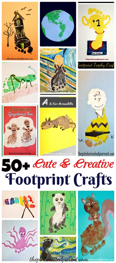 50+ Cute & Creative Footprint Crafts – The Pinterested Parent Tattoos Architecture, Fingerprint Crafts, Footprint Craft, Kawaii Store, Fingerprint Art, Footprint Crafts, Being Creative, Footprint Art, Handprint Crafts