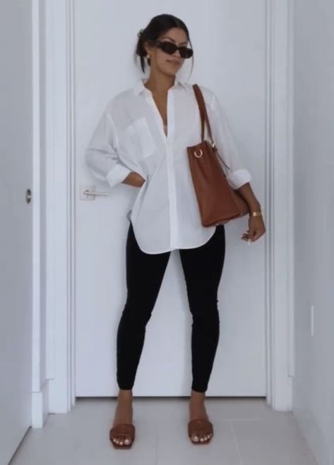 45 Ways to Style a White Button-Down Shirt - Boss Babe Chronicles Comfy Minimalist Outfit Summer, Work Casual Outfit Midsize, Fall Outfits For Tropical Weather, Nude Tote Bag Outfit, Casual Outfits For Errands, Errands Day Outfit, Spring Maternity Work Outfits, Super Casual Work Outfits Summer, Midsize Outfits Classy