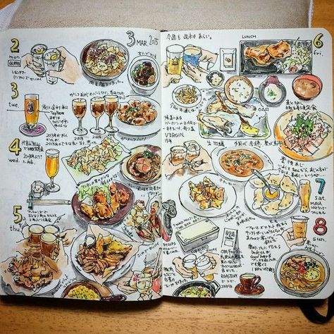 Sketch book/sketch/sketches Voyage Sketchbook, Kunstjournal Inspiration, Travel Art Journal, Watercolor Art Journal, Travel Sketchbook, Food Sketch, Sketch Journal, Watercolor Food, Watercolor Journal