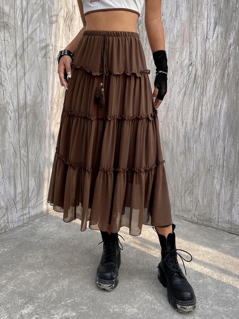 Long brown skirt outfit