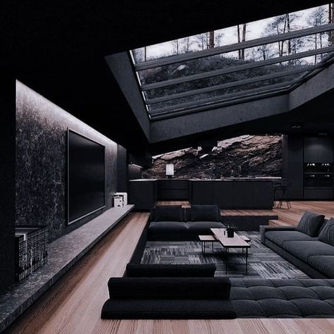 Masculine House, Black Modern House, Dark Modern House, Golden Valley, Dream Theater, Dark Home, Living Room Design Inspiration, The Cage, House Outside Design