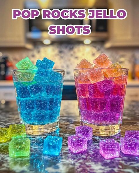 𝓢𝓲𝓹 𝓢𝓸𝓬𝓲𝓮𝓽𝔂 | Pop Rocks Jello Shots 🍬🥃 | Facebook Pop Rock Jello Shots, Pop Rocks Jello Shots, Jolly Rancher Shot Glasses, Kristin's Friends, Candy Shots, Cocktail Mixology, Friends Recipes, Alcholic Drinks, Jello Shot Recipes