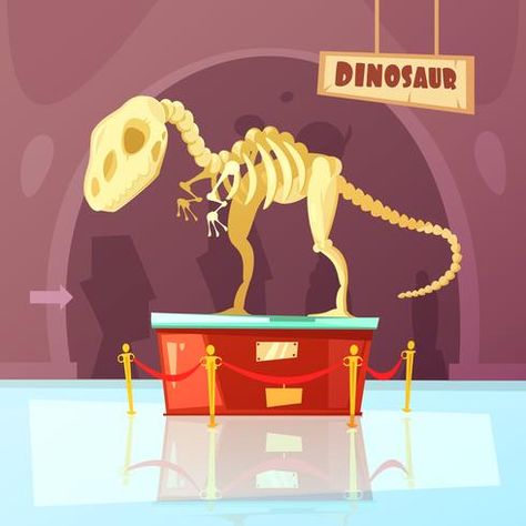 Museum Cartoon, Science Skeleton, Title Typography, Dinosaur Vector, Monster Museum, Typography Wallpaper, Dinosaur Exhibition, Dinosaur Museum, Color Cartoon