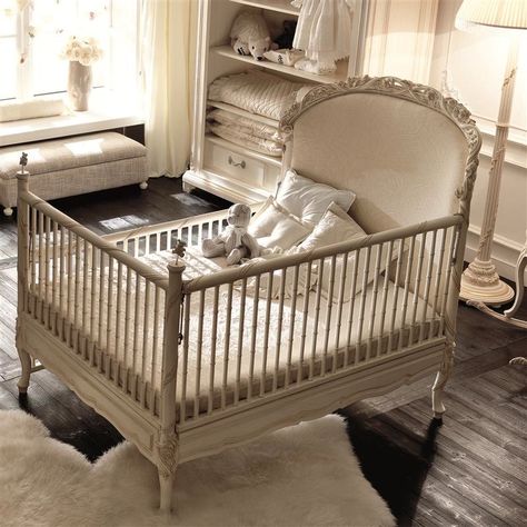 Royal Crib from Petite Tresor, Notte Fatata line in Beverly Hills French Country Nursery, Royal Nursery, Country Nursery, White Crib, Dream Nurseries, Beautiful Nursery, Baby Room Design, Vintage Nursery, Double Dresser