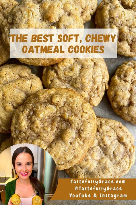 Step-by-step recipe VIDEOS on my Youtube channel! The best soft oatmeal cookie recipe is here just in time for the fall! Whether you like oatmeal cookies with no mix-ins at all like I do, or if you like them with raisins or chocolate chips or walnuts, the cookie base is everything. Instagram, Facebook & YouTube: @TastefullyGrace Website: www.tastefullygrace.com Oatmeal Cookies Soft, Soft Chewy Oatmeal Cookies, Easy Oatmeal Cookies, Soft And Chewy Oatmeal Cookies, Chewy Oatmeal Cookies Recipe, Best Oatmeal Raisin Cookies, Cookies Soft And Chewy, Soft Oatmeal Cookies, Chewy Oatmeal Cookies