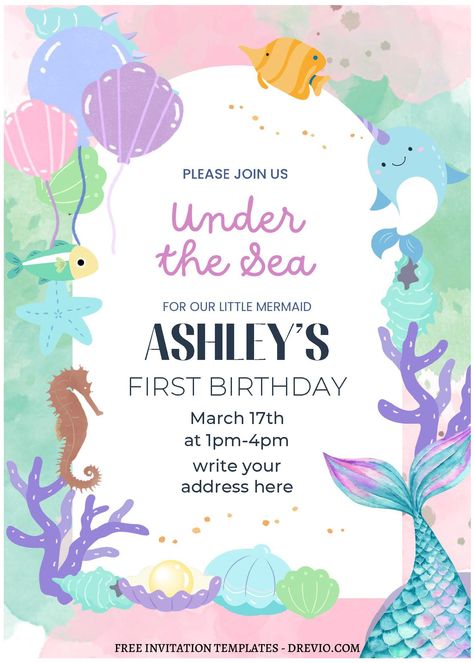 Under The Sea Invitations 1st Birthdays, Mermaid Party Invitations Free, Mermaid Theme Invitation Card, Under The Sea Invitation Template Free, Mermaid Birthday Invites Free Printable Invitation Templates, Under The Sea Birthday Party Invitations, Mermaid Invitation Template Free, Mermaid Theme Invitation, Birthday Invitation Template Free Editable