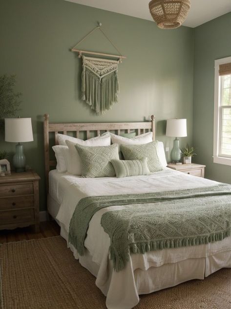 Sage Green Accent Wall, Green Room Ideas Bedroom, Green Accent Wall, Sage Bedroom, Green Bedroom Walls, Green Bedroom Decor, Green Accent Walls, Sage Green Bedroom, Bedroom Wall Colors