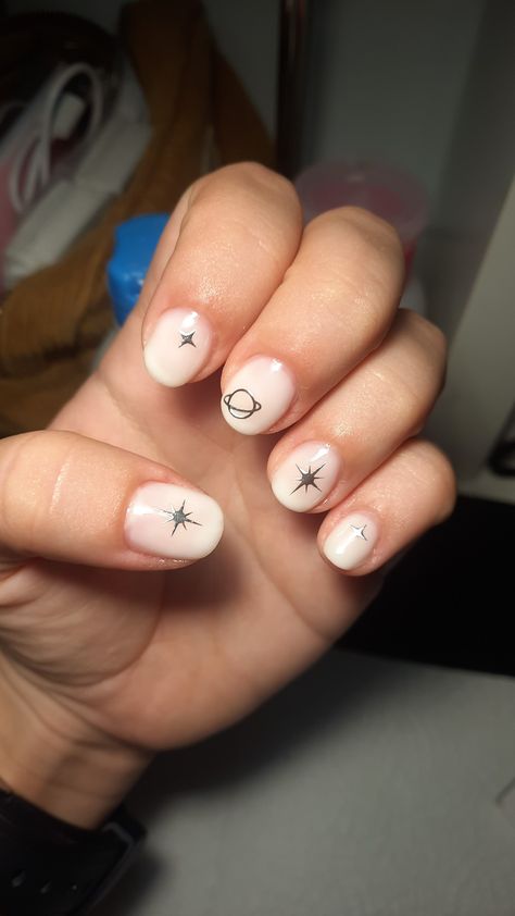 Simple nails, milky white nails Small nails Stars Planet <3 White Nails Small, Nails Milky White, Nails Milky, Nails Small, Milky White Nails, Planet Nails, Small Nails, Space Nails, White Nail Designs