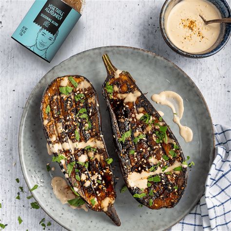 Grilled Eggplant with Tahini Sauce – Just Spices US Eggplant With Tahini Sauce, Nasu Dengaku, Miso Eggplant, Yummy Vegetables, Recipe Eggplant, Resep Pizza, Ginger Pork, Red Miso, Beef Cheeks