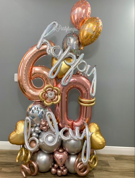 70 Balloon Bouquet, 60th Birthday Balloons, 60 Balloons, Bobo Balloons, Balloons Number, Balloon Arrangement, Balloon Stand, Balloon Bouquet Diy, Disco Birthday Party