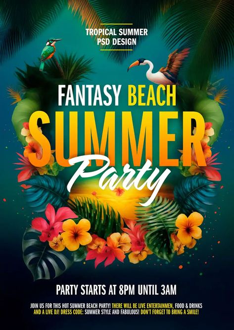 Check out the Tropical Beach Party Flyer Template for your next club and party event. Take advantage of this premade PSD template for Photoshop - More amazing template on FFFLYER - Club & Party, Flyer Templates, Party Flyer, Seasonal Flyer, Summer Flyer, Typo Flyer Tropical Beach Party, Beach Party Flyer, Club Party Flyer, Tropical Poster, Party Flyer Template, Graphic Design Flyer, Summer Beach Party, Free Flyer Templates, Photoshop Tutorial Design