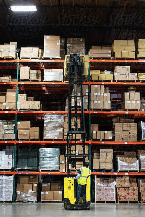 Forlift in warehoue by Jetta Productions for Stocksy United Warehouse Photoshoot Ideas, Ikea Warehouse, Manufacturing Factory Design, Warehouse Photoshoot, Warehouse Aesthetic, Warehouse Photography, Factory Photography, Ware House, Modern Warehouse