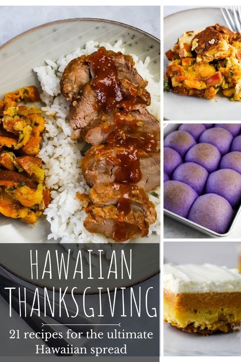 Turkey Jook Recipe Hawaii, Tropical Thanksgiving Recipes, Surf And Turf Thanksgiving, Hawaiian Vegetable Sides, Thanksgiving In Hawaii, Thanksgiving Recipes Asian, Hawaii Thanksgiving Recipes, Hawaiian Christmas Dinner, Asian Thanksgiving Recipes