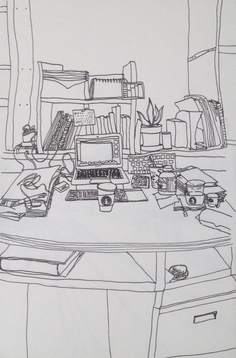 My messy table. Messy Illustration Style, Messy Desk Drawing, Messy Table Drawing, Messy Room Drawing, Messy Illustration, Messy Table, Table Sketch, Messy Bedroom, Drawing Online