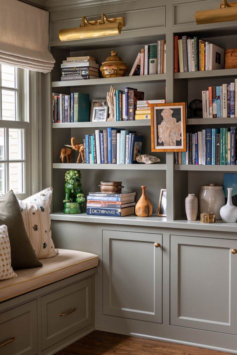 ARDEN – Kipling House Interiors Small Home Library, Home Library Rooms, Built In Shelves Living Room, Home Library Design, Home Libraries, Built In Bookcase, Home Library, Book Shelf, Study Room