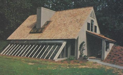 Solar Passive House Plan 19863 Solar House Plans, Earth Sheltered Homes, Sheltered Housing, Earthship Home, Earth Sheltered, Underground Homes, Vintage House Plans, Passive Solar, Solar House