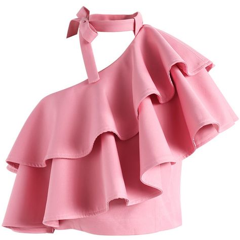 Chicwish Ritzy One-shoulder Ruffled Crop Top in Pink ($45) ❤ liked on Polyvore featuring tops, pink, pink tops, party crop tops, cold shoulder crop top, cropped tops and ruffle crop top One Shoulder Ruffle Top, Ruffled Crop Top, Party Crop Tops, Cold Shoulder Crop Top, Frilly Top, Crop Top Pink, 일본 패션, Frill Tops, Kleidung Diy