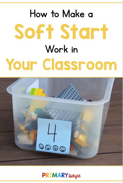 Tips & trick for a soft start in the classroom. Includes suggestions for introducing the morning activities that replace morning work. The tips are great for teachers of kindergarten through the upper grades. #SoftStart #ClassroomRoutines #MorningRoutines Soft Start Activities Upper Elementary, Soft Start Upper Elementary, Classroom Decor Crafts, Busy Bins, Kindergarten First Week, Kindergarten Organization, Grade Three, Kindergarten Morning Work, Teaching Classroom Management