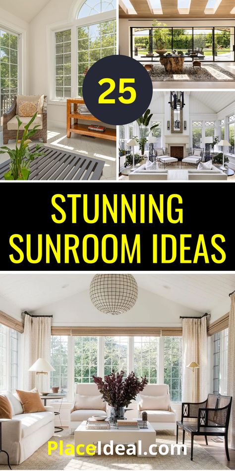 25 Stunning Sunroom Ideas: Transform Your Home with Elegant and Cozy Designs - placeideal.com Sunroom Windows Ideas, Sunroom Decorating Ideas Farmhouse Style, Morning Room Off Kitchen Ideas, Florida Room Ideas Sunrooms, Decorating A Sunroom, Sunroom Ideas Decorating, French Country Sunroom, Sunroom Lighting Ideas, Sunroom Curtain Ideas