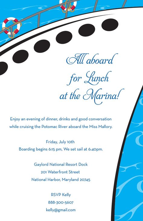 Cruise Theme Parties, Travel Invitation, Military Weddings, Boat Theme, Yacht Rock, Nautical Invitations, Party Boat, 60th Bday, Cruise Party