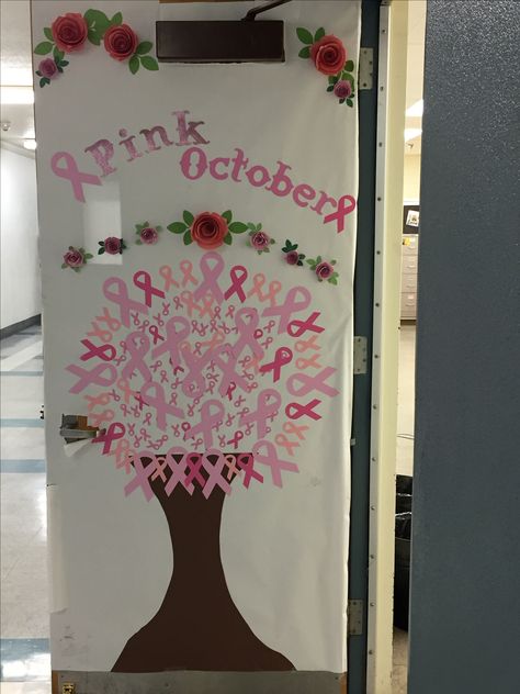 Toddler Bulletin Boards, Class Door Decorations, October Decorations, Pink Club, Door Decorating Contest, Halloween Porch Decorations, Pink Day, Pink October, Pink Out